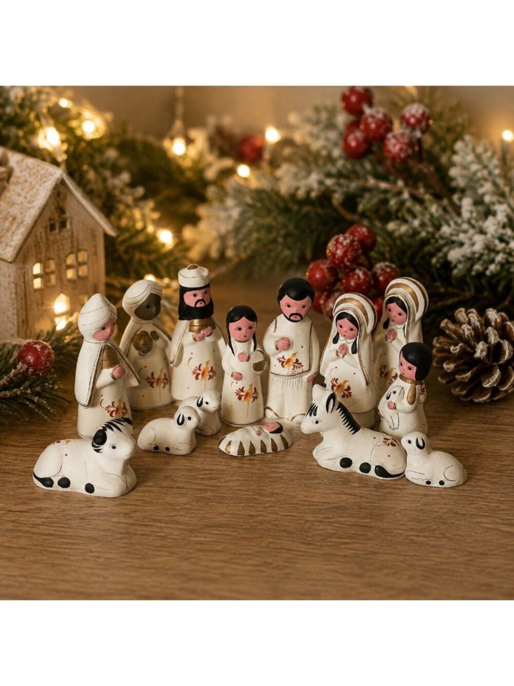 Nativity Set 14 piece Jesus Mary Joseph 3 Wise Men Animals Angel Made In Mexico